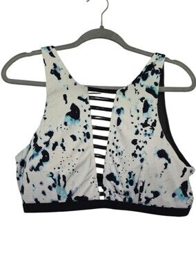 CALIA by Carrie Underwood XL White Black Blue Print Strappy Front Sports Bra